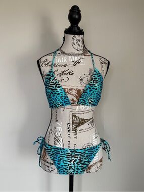 Y2K 725 originals blue leopard print bikini set